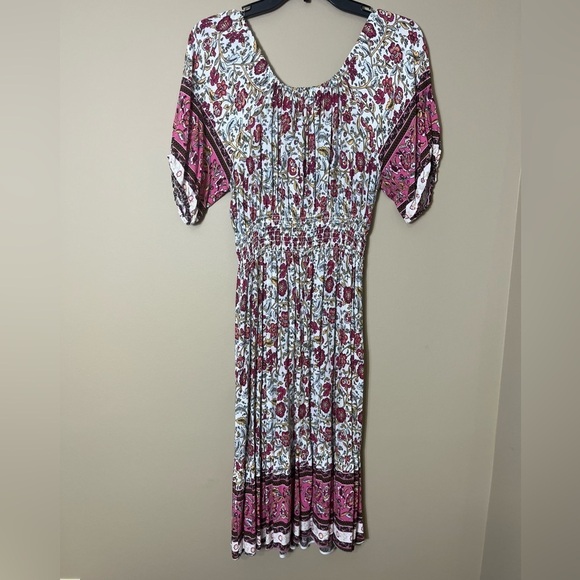 NWOT Kindred Floral Boho Pink Rayon Midi Sun Dress Size XL - Picture 3 of 10